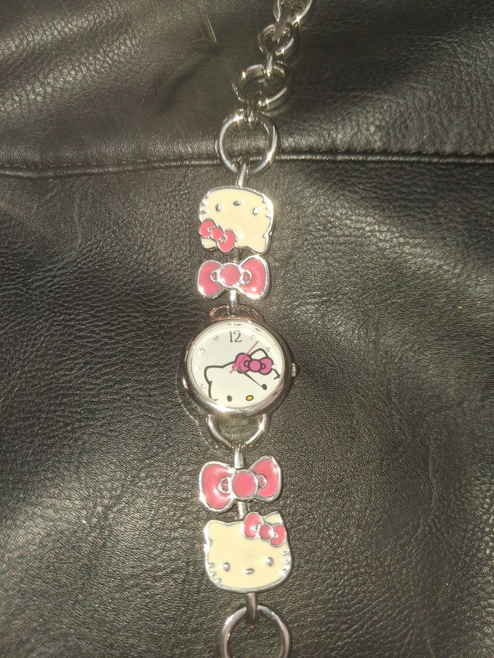Hello Kitty Pink & White Charm Bracelet Watch - Silver Tone